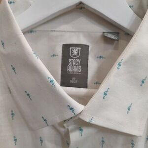 Stacy Adams Shirt 2X Sz 20 36/37 White Blue Flamingo All Over Print Button‎ Up